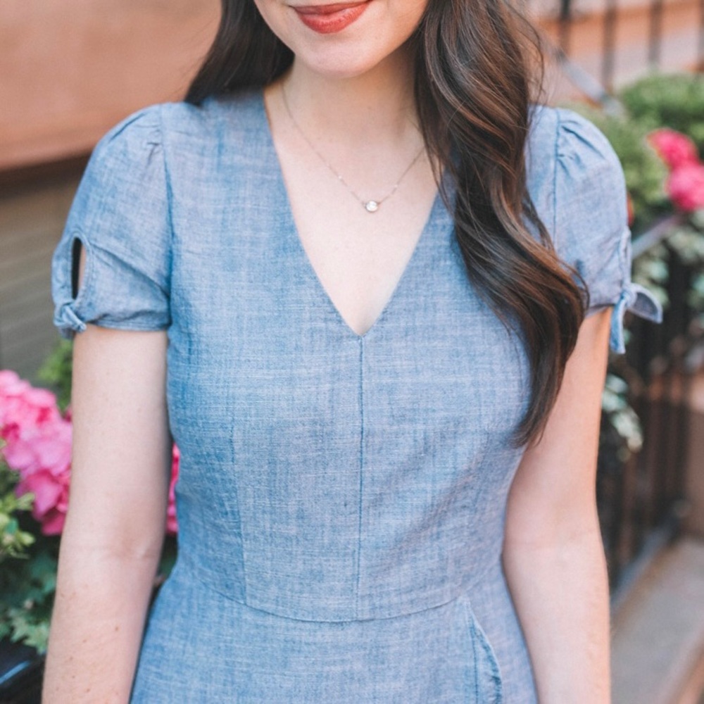 Chambray Faux Wrap Dress - Picture 3 of 8